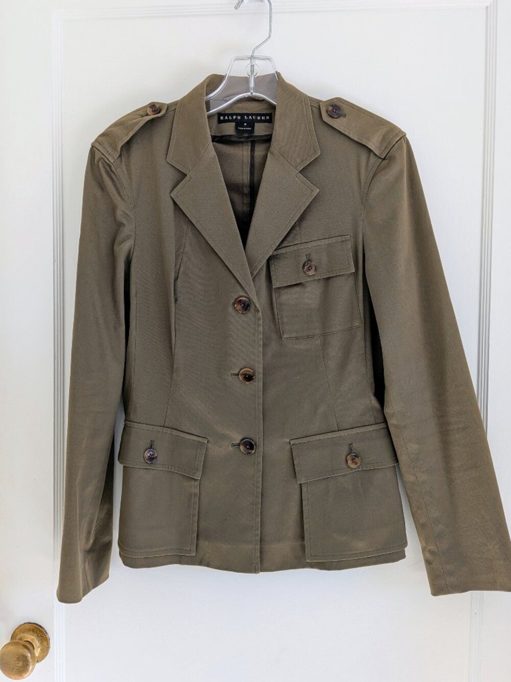 Ralph Lauren Designer Green Khaki Military Coat Size 8